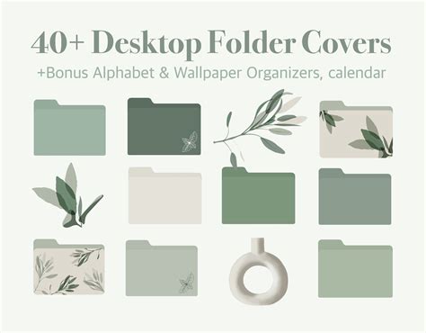 Desktop Folder Icons Sage, Folder Covers Green, Neutral, Beige, Plant ...