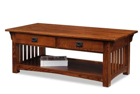Leick 8204 Mission Coffee Table with Drawers and Shelf - Medium Oak