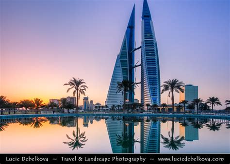 Bahrain - Bahrain World Trade Center Reflected in Water Fountain at ...