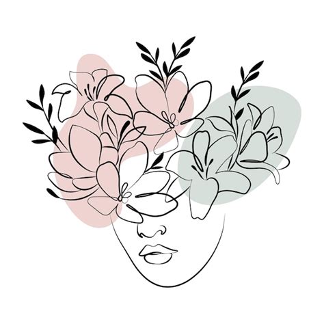 Premium Vector | Portrait of a woman with flowers, line art. contour ...