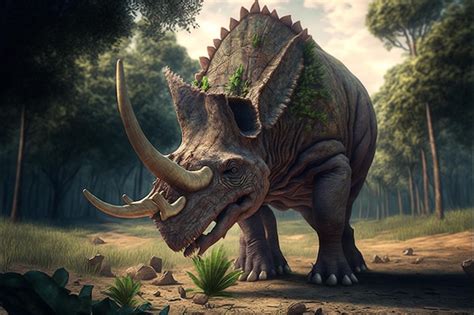 Premium AI Image | A dinosaur with a large horn and a large horn.