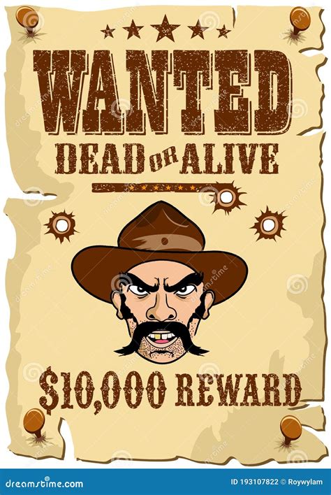 WANTED Outlaw Poster, Wild West Template in a Cartoon Style Stock ...