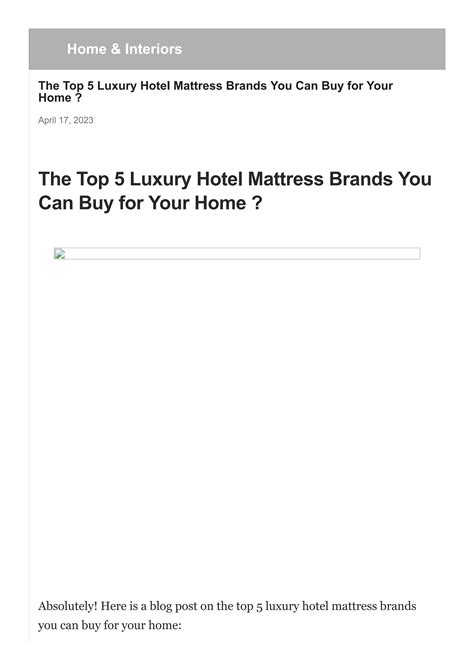 THE TOP 5 LUXURY HOTEL MATTRESS BRANDS YOU CAN BUY FOR YOUR HOME ? by Daniel taylor - Issuu