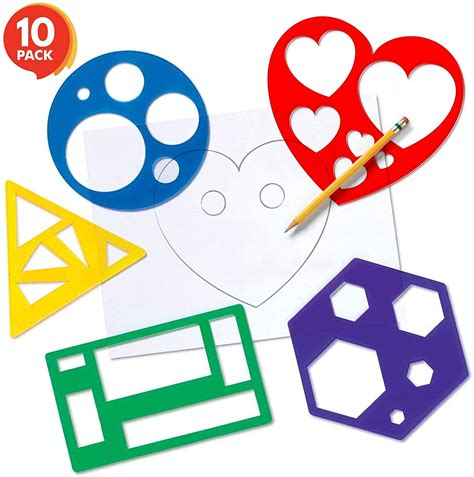 JoyX Shape Stencil Set for Kids - 10 Piece Set - Colorful Drawing Template Kit - Fun Arts and ...