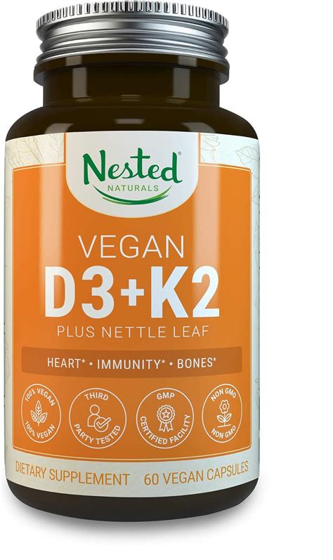 Vegan Vitamin D3 + K2 Plus Nettle Leaf Supplement | 60 Vegan Capsules ...