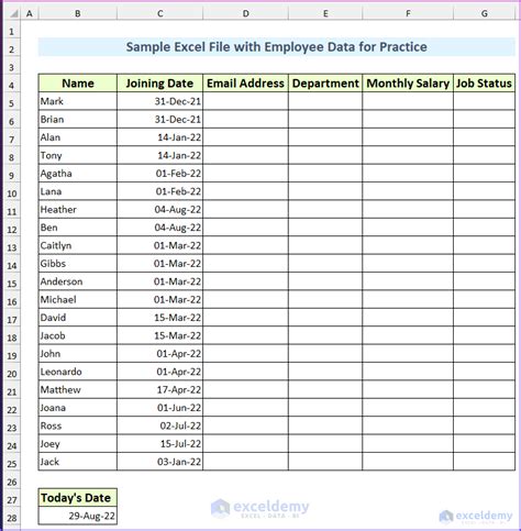 Sample Excel File with Employee Data for Practice - ExcelDemy