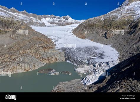 Rhone Glacier with glacier lake, Gletsch, Urner Alps, Valais ...