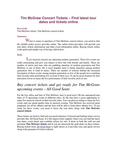 PPT - Tim McGraw Concert Tickets – Find latest tour dates and tickets ...