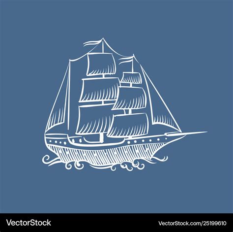 Vintage boat sketch hand drawn old pirate sea Vector Image