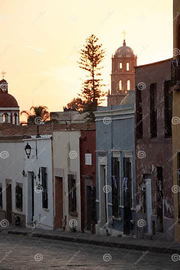 Independencia Street, Row of Colonial Houses Facades. Queretaro ...