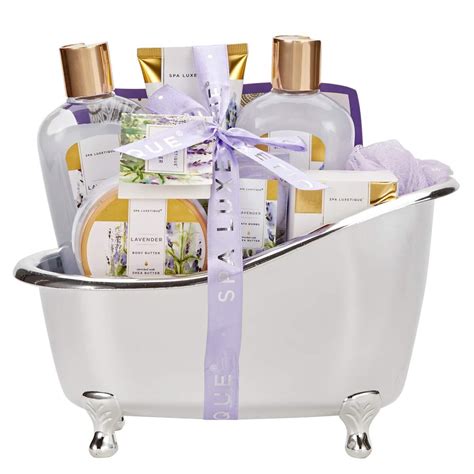 Spa Luxetique Spa Gift Baskets for Women, Lavender Bath Sets for Women, Luxury 8 Pcs Home Bath ...