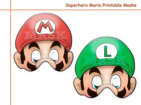 Unique Hero Mario Printable Masks birthday photo props kids