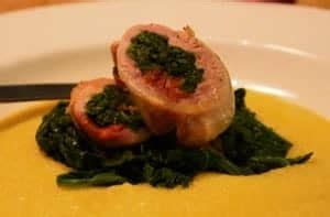 Chorizo stuffed ballotine of quail with soft Parmesan polenta