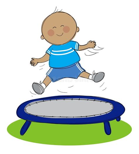 Boy on trampoline stock vector. Illustration of drawing - 34633205