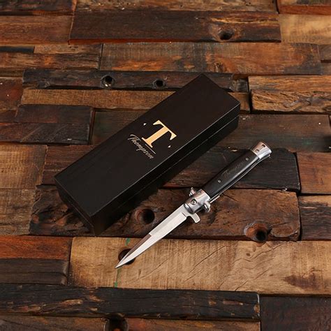 Personalized Switchblade Knife with Wood Box - Teals Prairie & Co.®