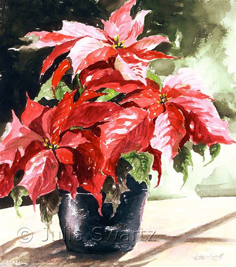 Red Poinsettia - Watercolor Painting | Flower art, Christmas paintings ...