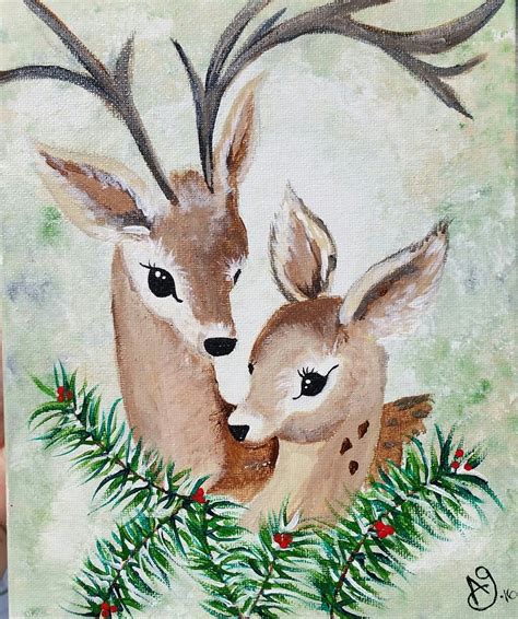 Christmas deer acrylic painting on canvas. | Malerei, Leinwandmalerei ...