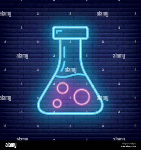 Scientific laboratory flask icon glow neon style, educational institution process, back to ...