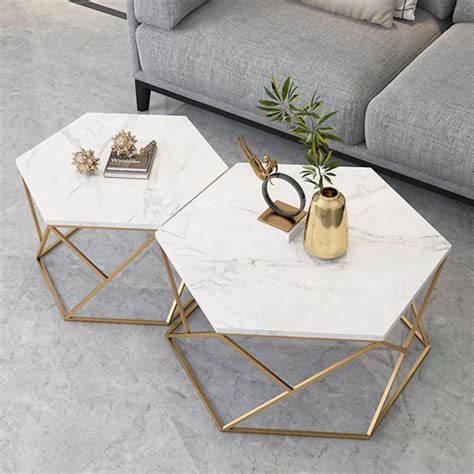 Coffee Table Gold Legs, Hexagon Coffee Table, Stylish Coffee Table, Coffee Table Styling, Marble ...