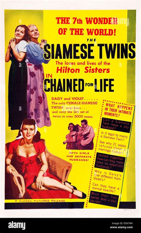 CHAINED FOR LIFE, US poster art, Daisy and Violet Hilton [Hilton Sisters], Patricia Wright, 1951 ...