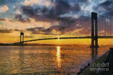 Verrazano Bridge During Sunset Painting by George Atsametakis