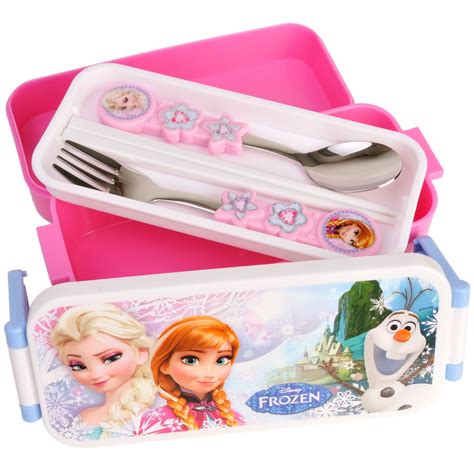 Disney FROZEN Lunch Box Kids Girl School Cute Bento W/ Fork Spoon Food ...