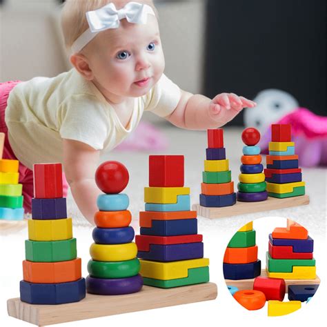 Mustacti Toy Colorful Three Pillar Set Tower Shape Color Cognition ...