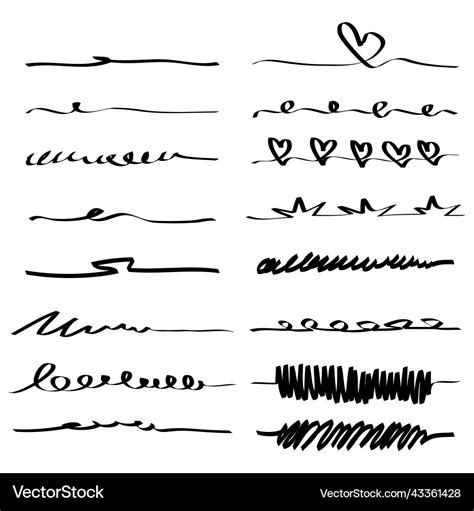 Hand drawn set of border underline curly Vector Image