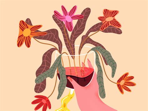 Women hand holding wine glass with autumn flowers by Lemirart on Dribbble