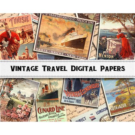 Vintage Travel Digital Paper / Scrapbook Wallpapers / Travel Ephemera ...