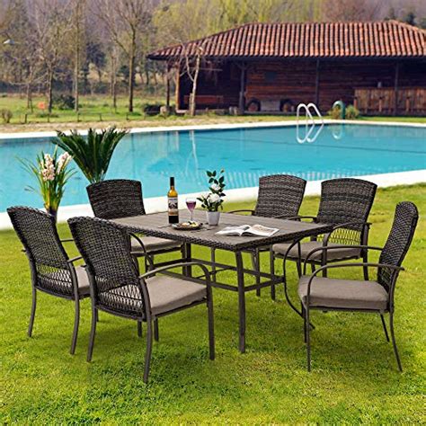 Pamapic 7 Piece Patio Dining Set, Outdoor Dining Table Set, Patio Wicker Furniture Set for ...