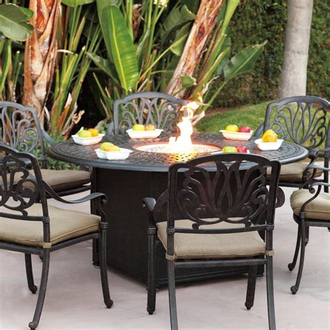 Darlee Elisabeth 7 Piece Cast Aluminum Patio Fire Pit Dining Set w ...