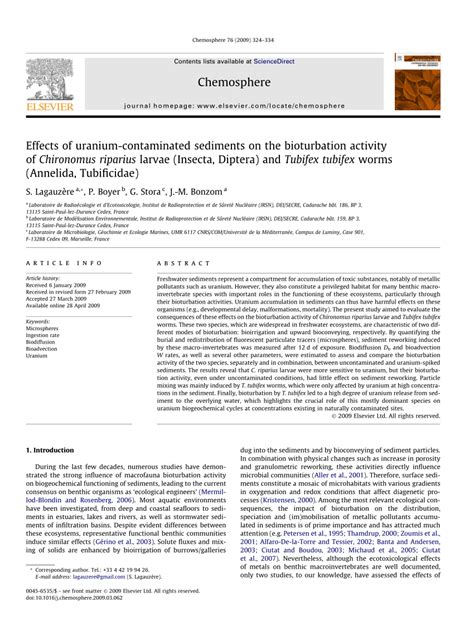 (PDF) Effects of uranium-contaminated sediments on the bioturbation activity of Chironomus ...