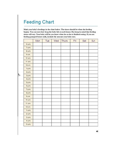 Baby Feeding Chart Printable