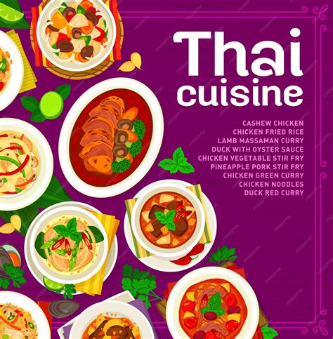 Premium Vector | Thai cuisine menu cover rice noodles curry dishes