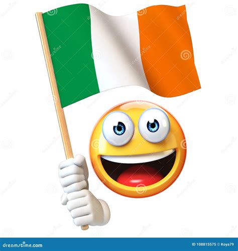 Emoji Holding Irish Flag, Emoticon Waving National Flag of Ireland 3d Rendering Stock ...