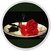 Red Rose on Antique Saucer with Oil Painting Effect Photograph by Rose Santuci-Sofranko