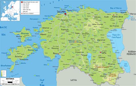 Physical Map of Estonia and Estonia Physical Map