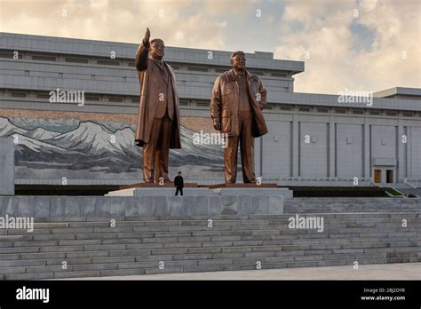 Pyongyang / DPR Korea - November 12, 2015: Bronze statues of deceased ...