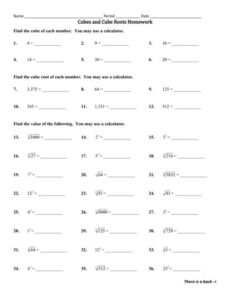 Solving Square And Cube Root Equations Worksheets