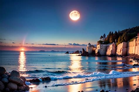 Premium AI Image | A full moon over the ocean