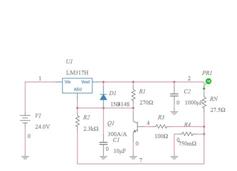 LM317 1A current limiter simple - Multisim Live