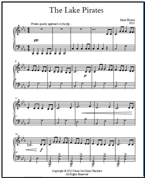 Free Printable Piano Sheet Music - Three Versions, The Lake Pirates!