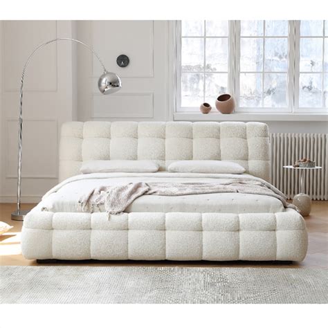 Addie White Boucle Minimalist Modern Bed Frame King Size– CASASPACE