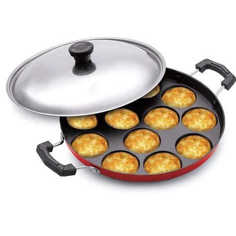 Non Stick Aluminium Appe Tawa Appam Pan with Lid Appam Patra Appam Kadai Idli C - Yoya