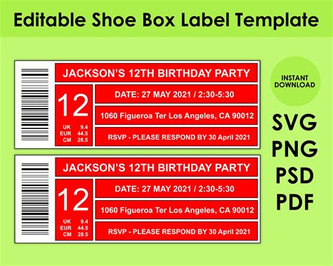 Shoe Box Label Template 8.5x11 Sheet PDF, PNG, PSD and Svg - Etsy | Label templates, Labels, Diy ...