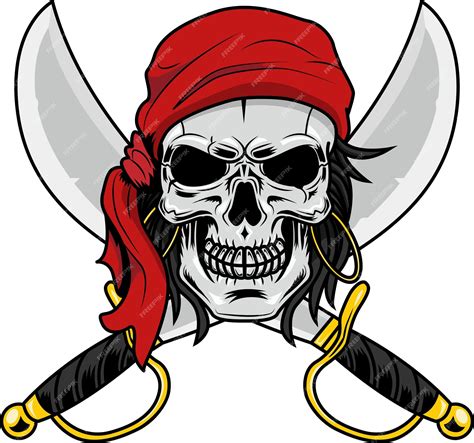 Premium Vector | Pirate skull with two sabres graphic logo design vector hand drawn illustration