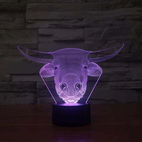7 Color Touch Lamp Kiddie Gift Childrenroom Theme Decoration 3D light Animal Cattle Head LED ...