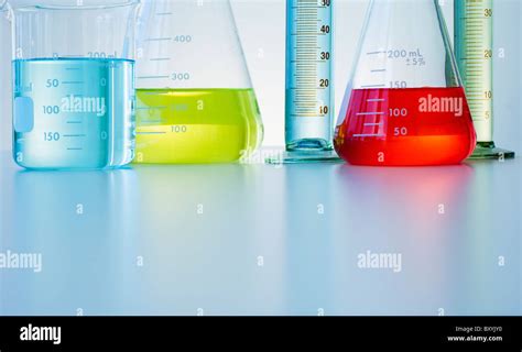 Beakers and flasks with colorful liquids Stock Photo - Alamy