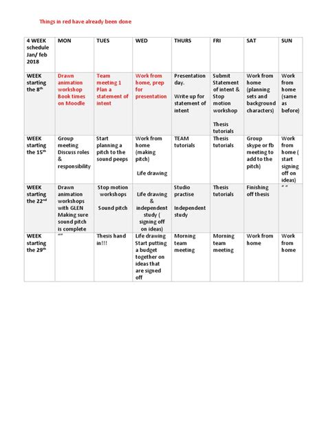 4 Week Schedule | PDF | Leisure